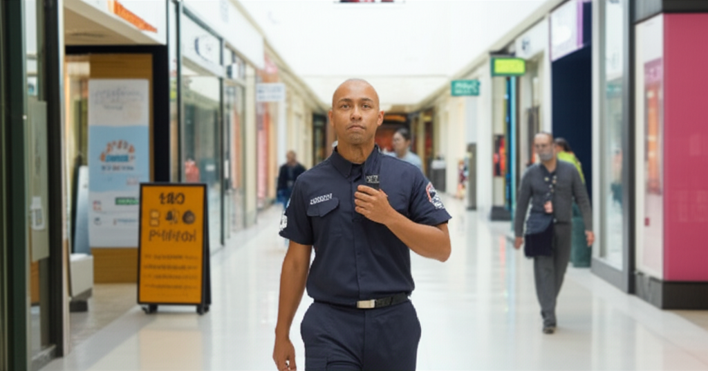 Beveiliger in winkelcentrum