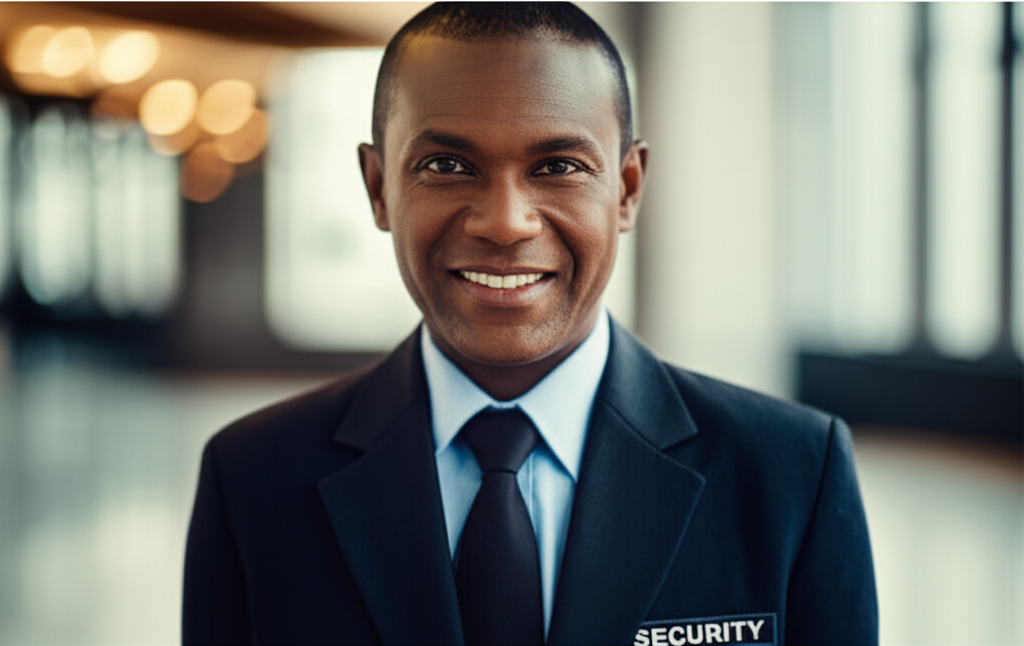 Lachende beveiliger van Bralo Security